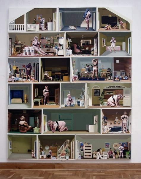 Marta Antoniak – House. Falsehood – Illusion – Truth, 2011, oil on canvas, 300 x 245 cm (polyptych)