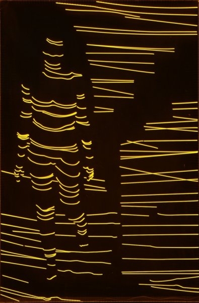 KATARZYNA DITRICH – PATURALSKA – Akt sestupující ze schodů, 2011, 130 x 200 cm, plexisklo, svítící LED pásky