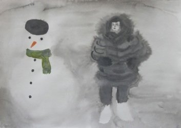 Pegah Amini – Dívka a sněhulák, 2014, akvarel
