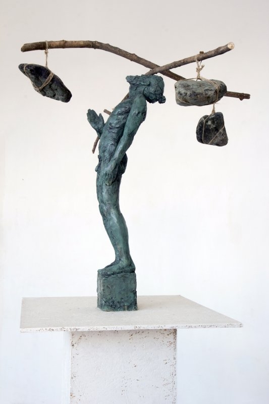 Michal Machciník – Svorad, the hermit, 2015, epoxy, wood and stones, 90x90x90 cm