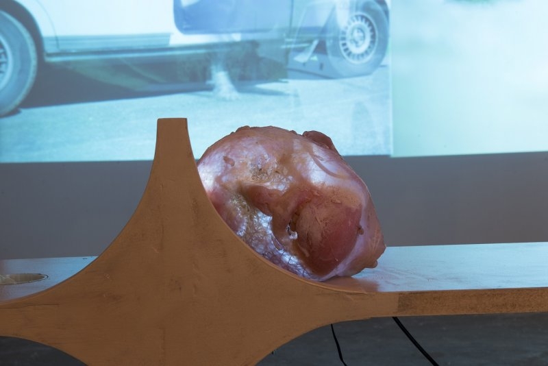 Nils Alix-Tabeling – Mélusine, 2016, pohled do instalace, detail silikonové hlavy