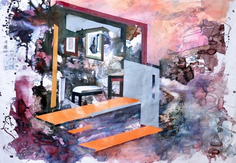 Mihaela Mihalache – Interior view, 2016, 160X105 cm, více médií (akryl, sprej, olejomalba)