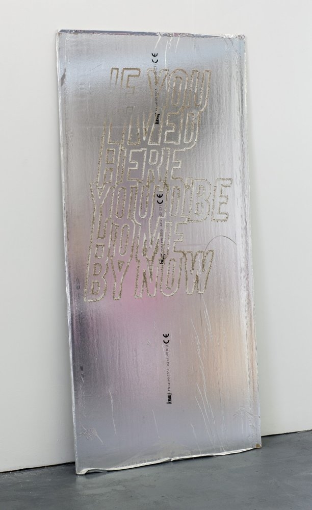 Camille Yvert – If you lived here, you’d be home by now, Engraved foil backed plasterboard. 190 x 80 x 1cm, 2017