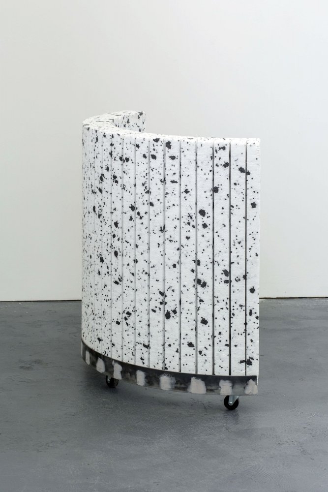 Camille Yvert – Permanent Transit, Polystyrene, metal, plywood, car body filler, wheels. 120 x 150 x 25cm, 2017