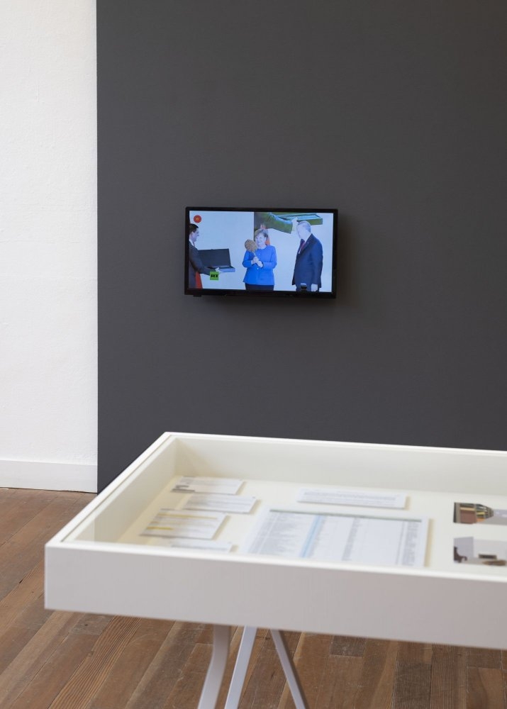 Suzanne Schols – Polite Fictions (Behind the public face of diplomatic gifts), 2020. Photographs (baryta fine art prints on dibond, wooden frame), documents and drawings, video: 6:26 min